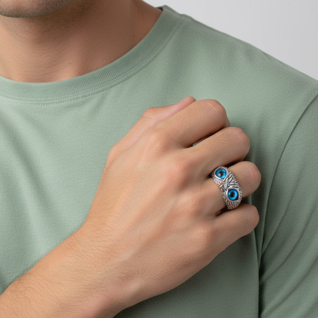 Silver Owl Eye Ring For Him