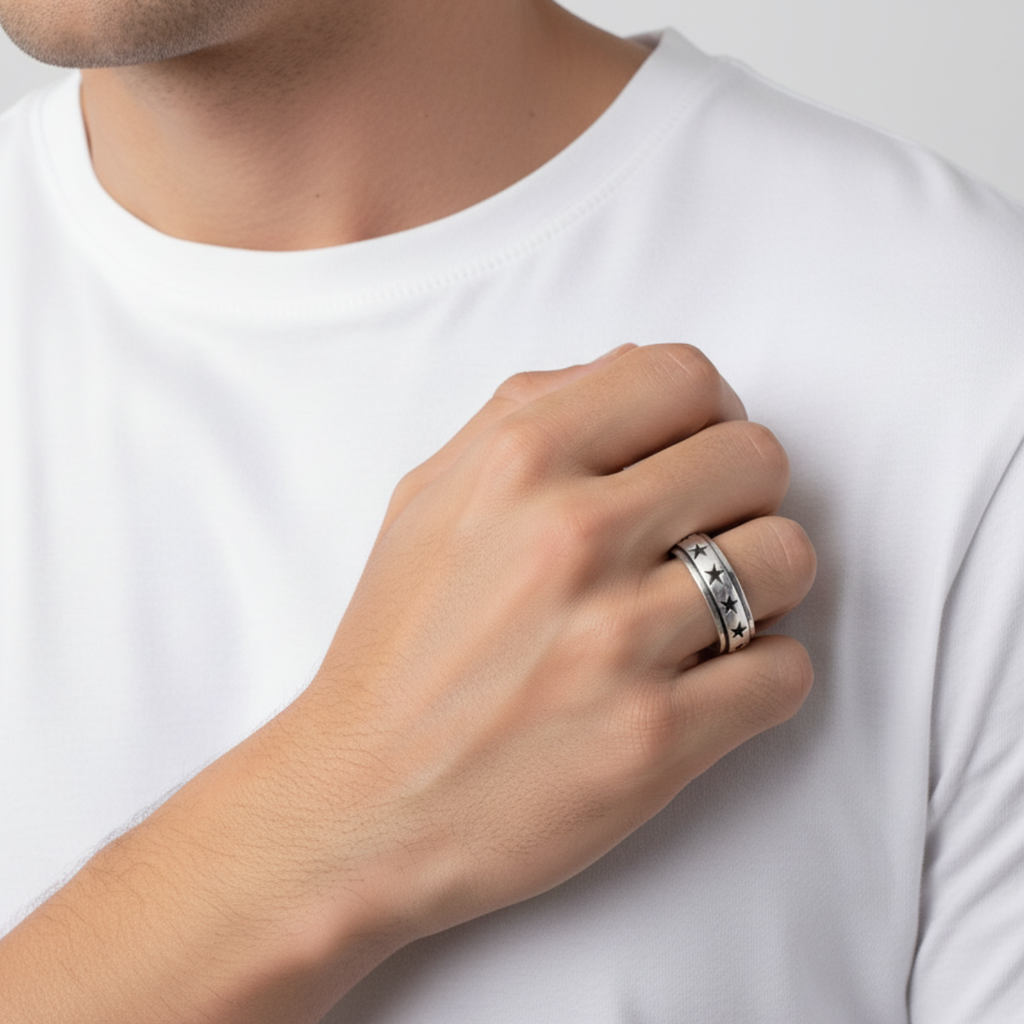 Silver Rise Star Spinner Ring For Him