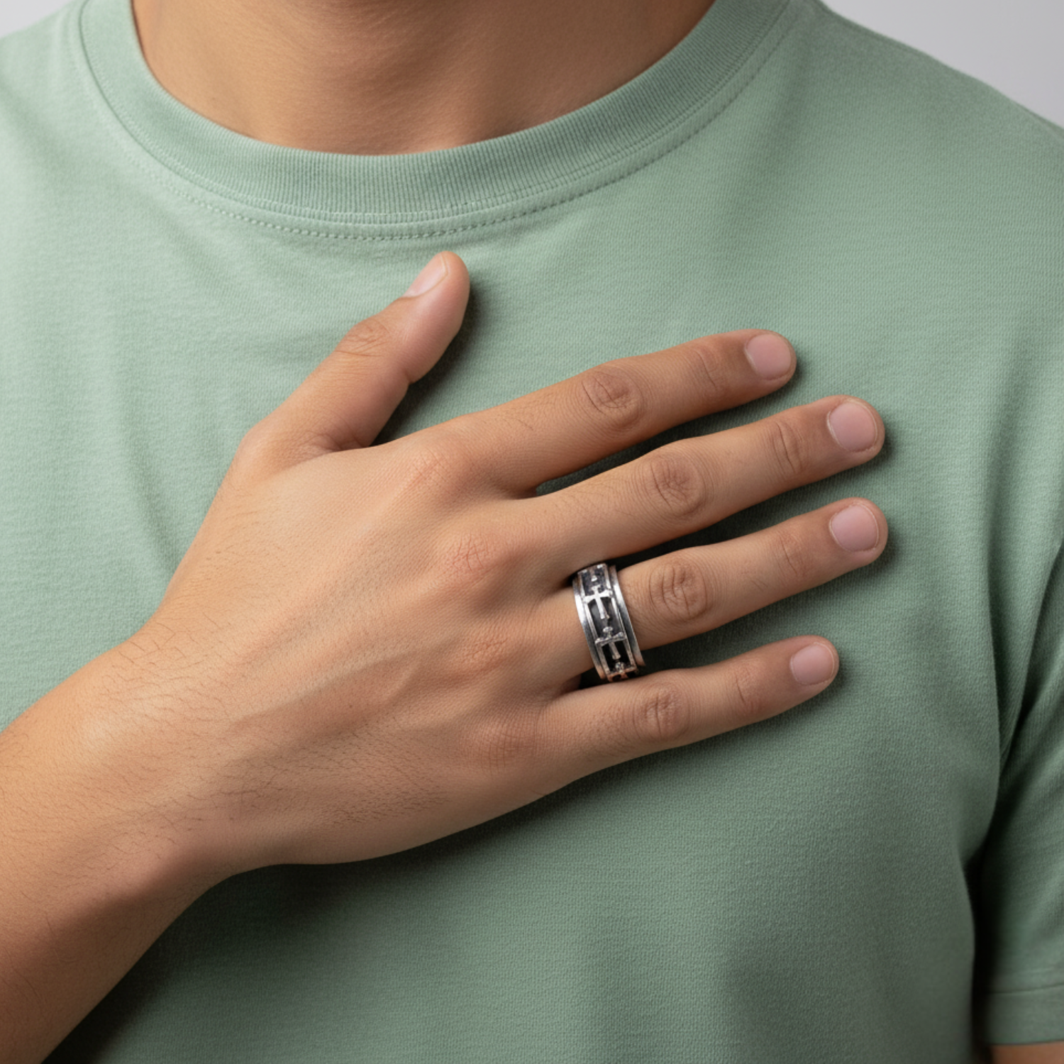 Silver Cross Spinner Ring For Him
