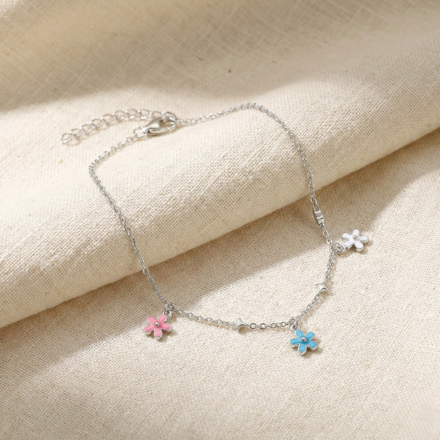 Silver Floral Charm Bracelet