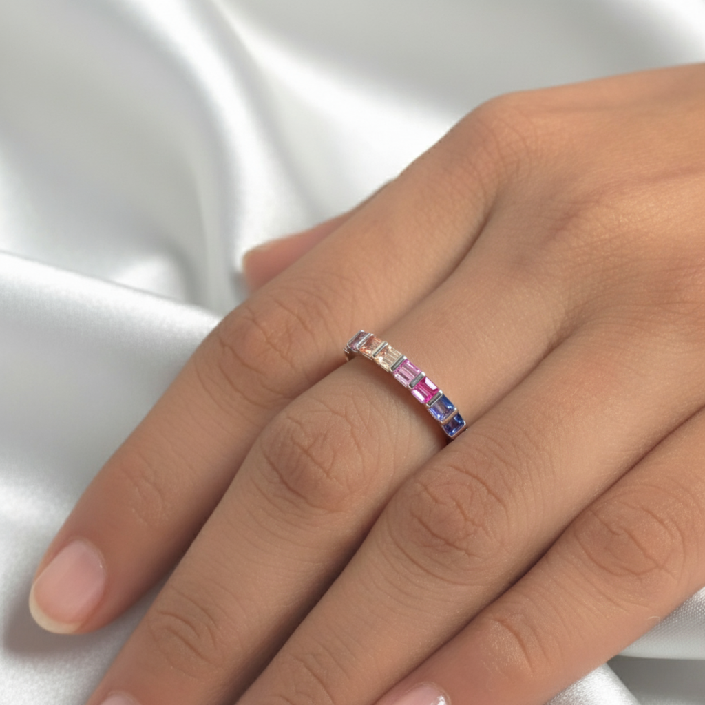 Rainbow Stud Silver Ring