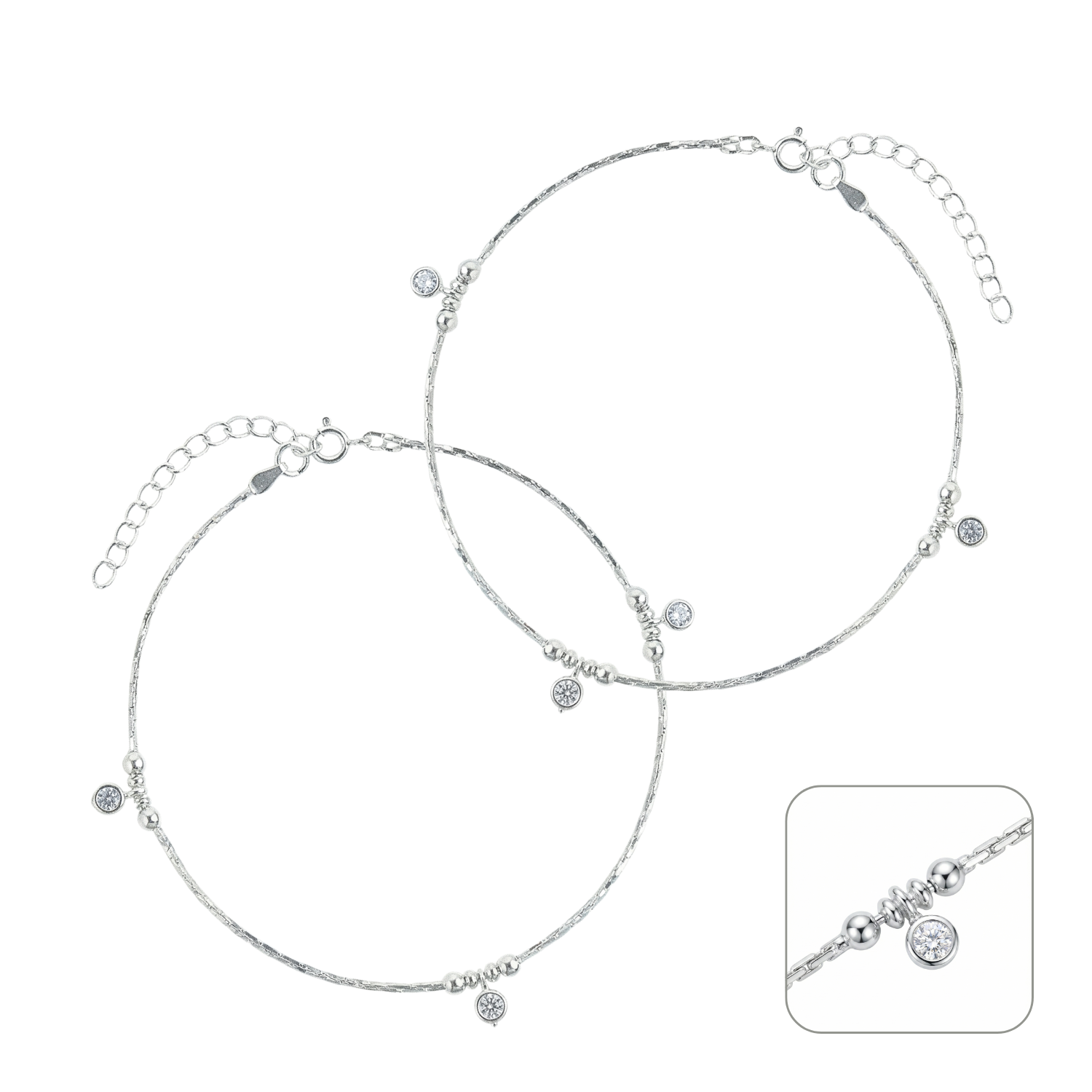 Silver Shiny Stone Anklet