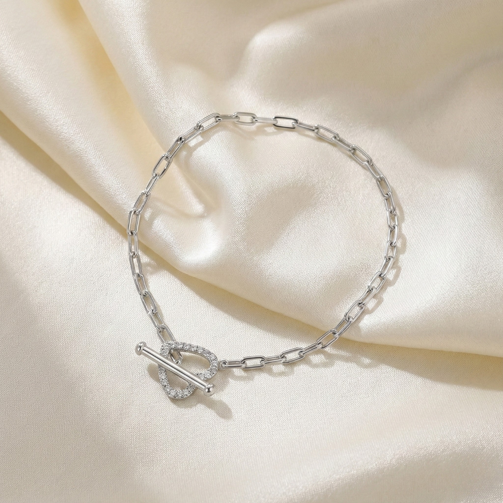Silver Heart Link Chain Bracelet
