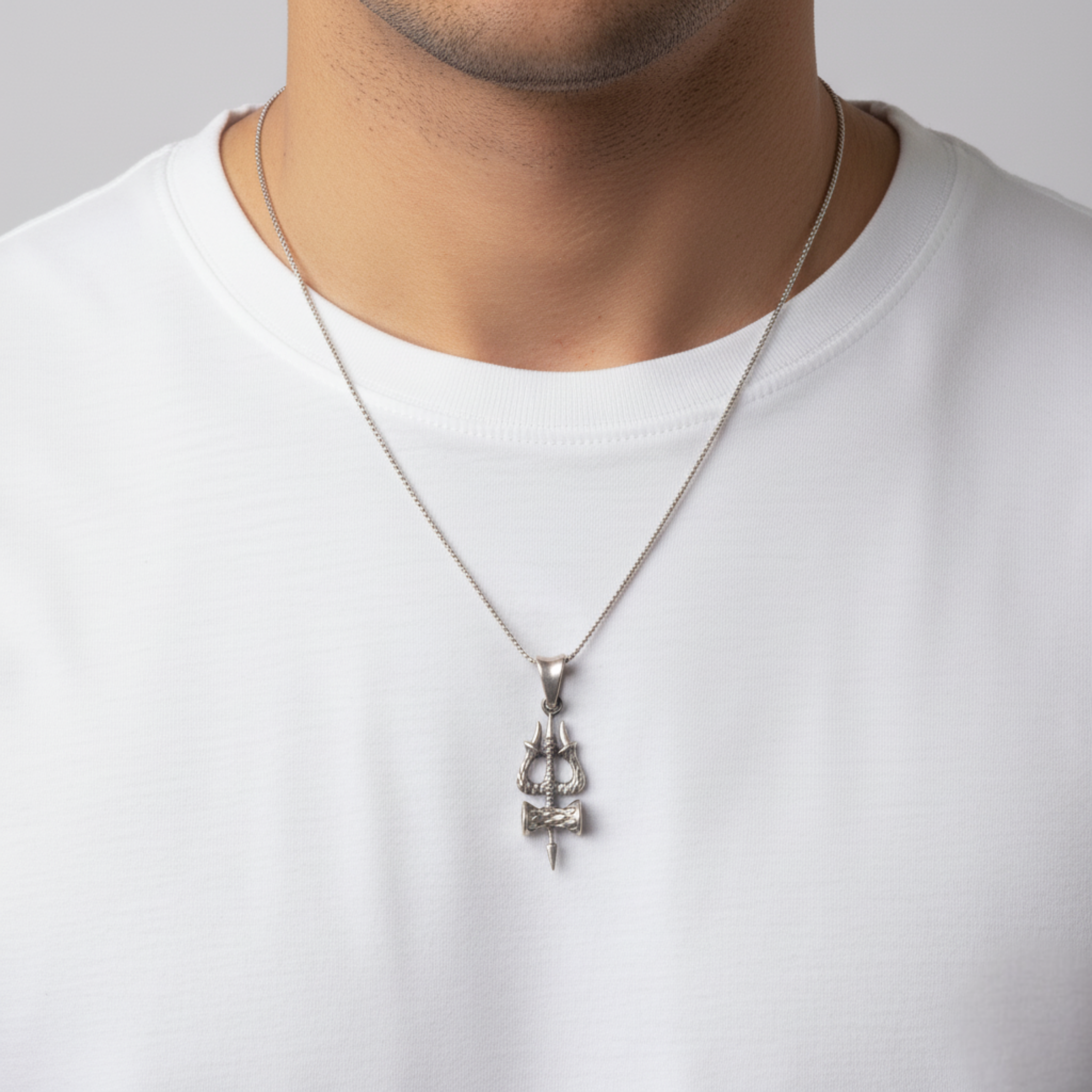 Sacred Trishul Silver Pendant For Him
