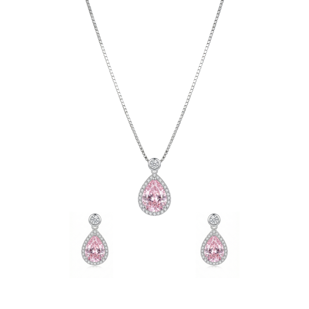 Pink Teardrop Pendant Set