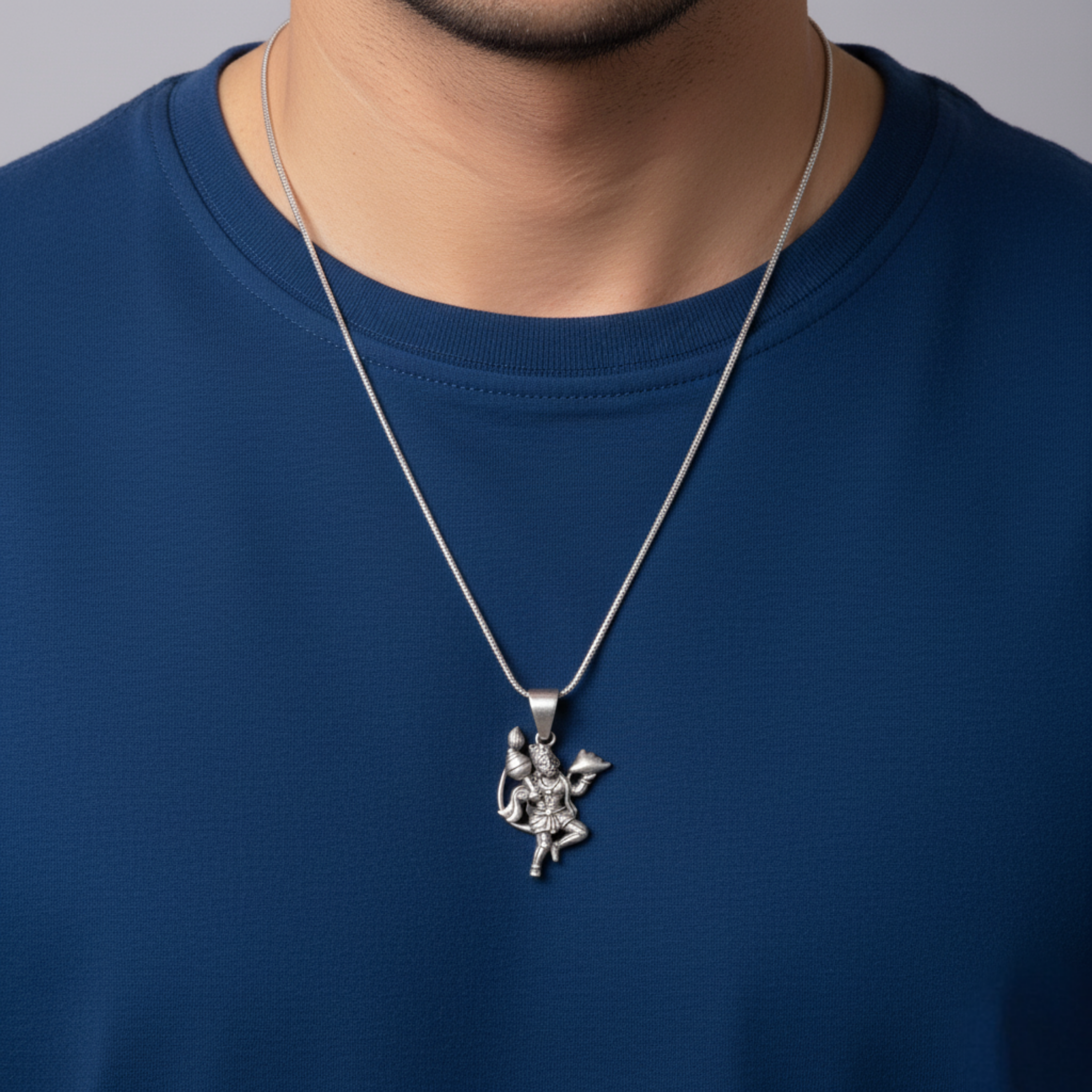 Silver Bhakta Hanuman Pendant For Him