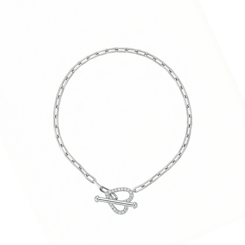 Silver Heart Link Chain Bracelet