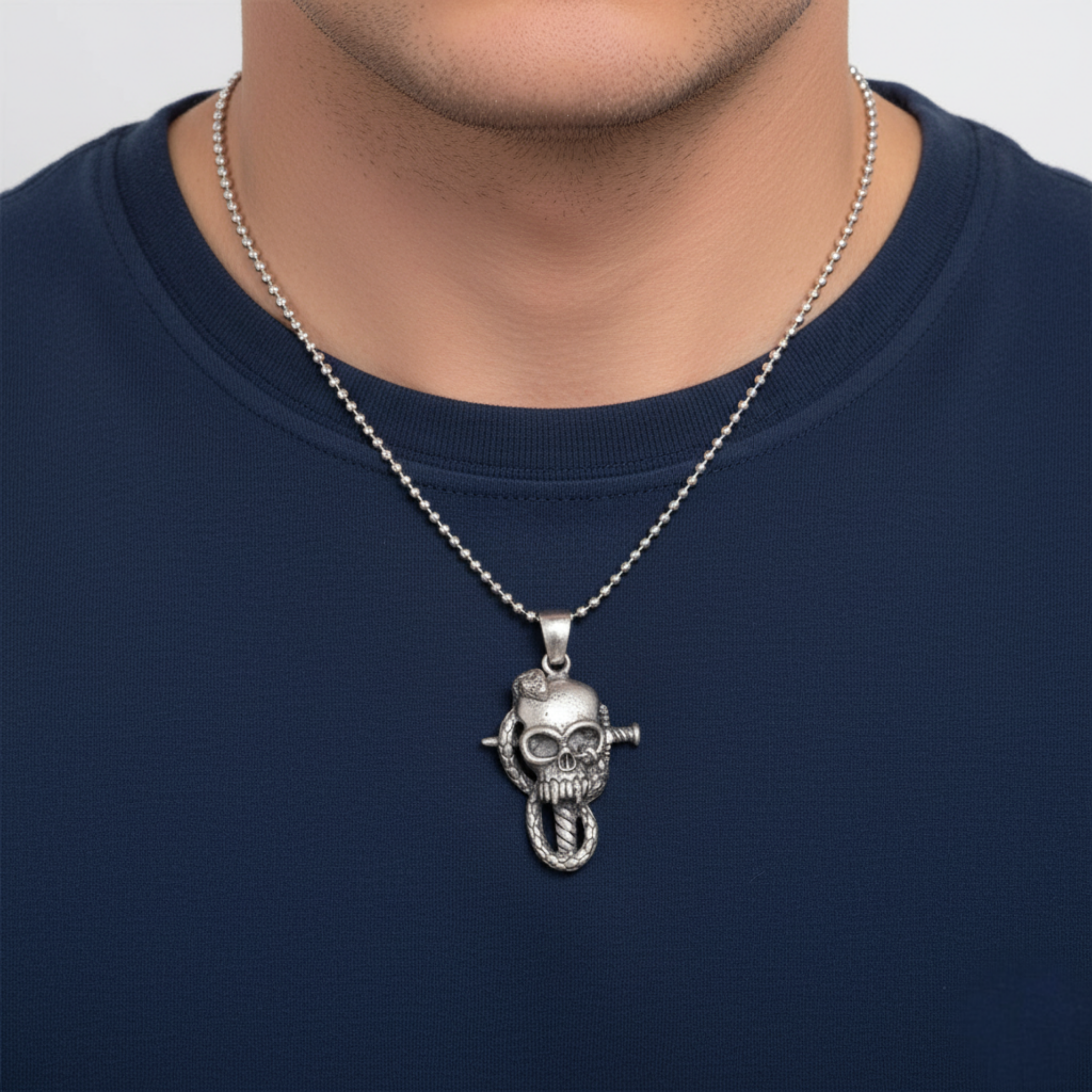 Silver Cyber Skull Pendant For Him