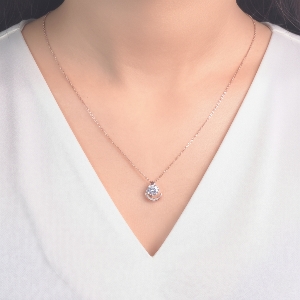 Celestial Moon Rose Gold Pendant With Chain