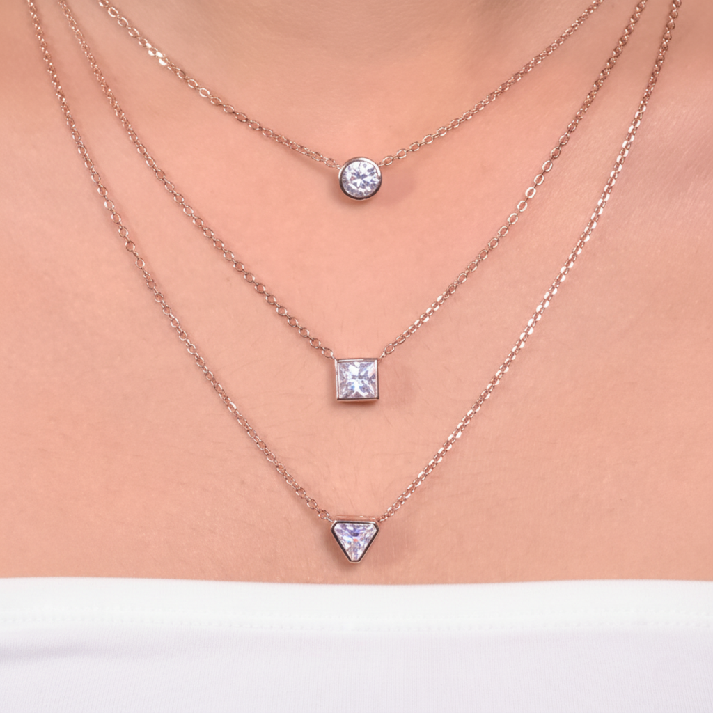 Rose Gold Three-Line Necklace