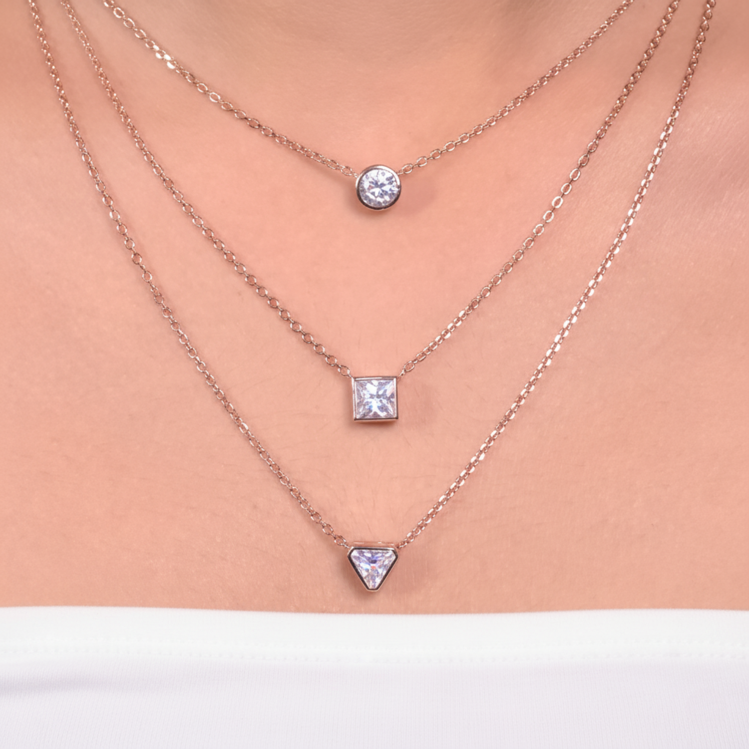 Rose Gold Three-Line Necklace