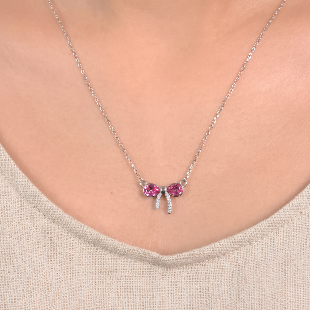 Cute Pink Bow Necklace