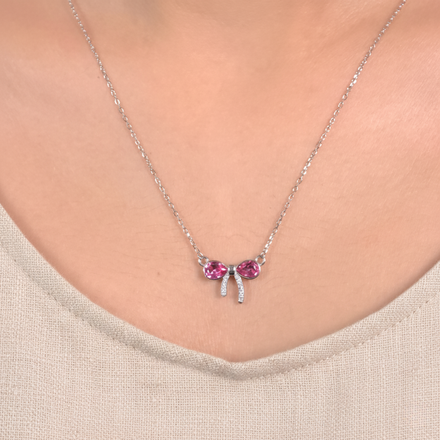Cute Pink Bow Necklace