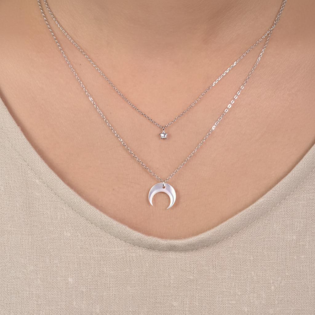Crescent Moon Silver Necklace