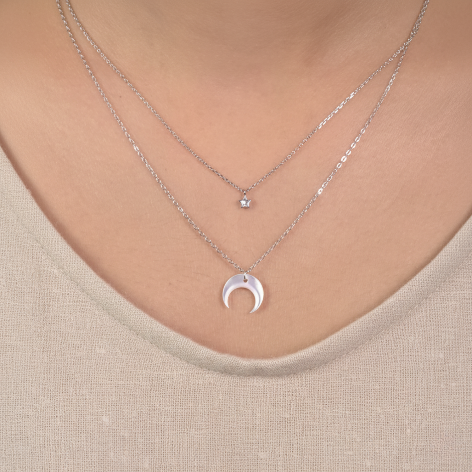 Crescent Moon Silver Necklace