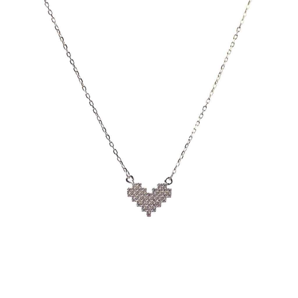 Pixel Heart Silver Necklace