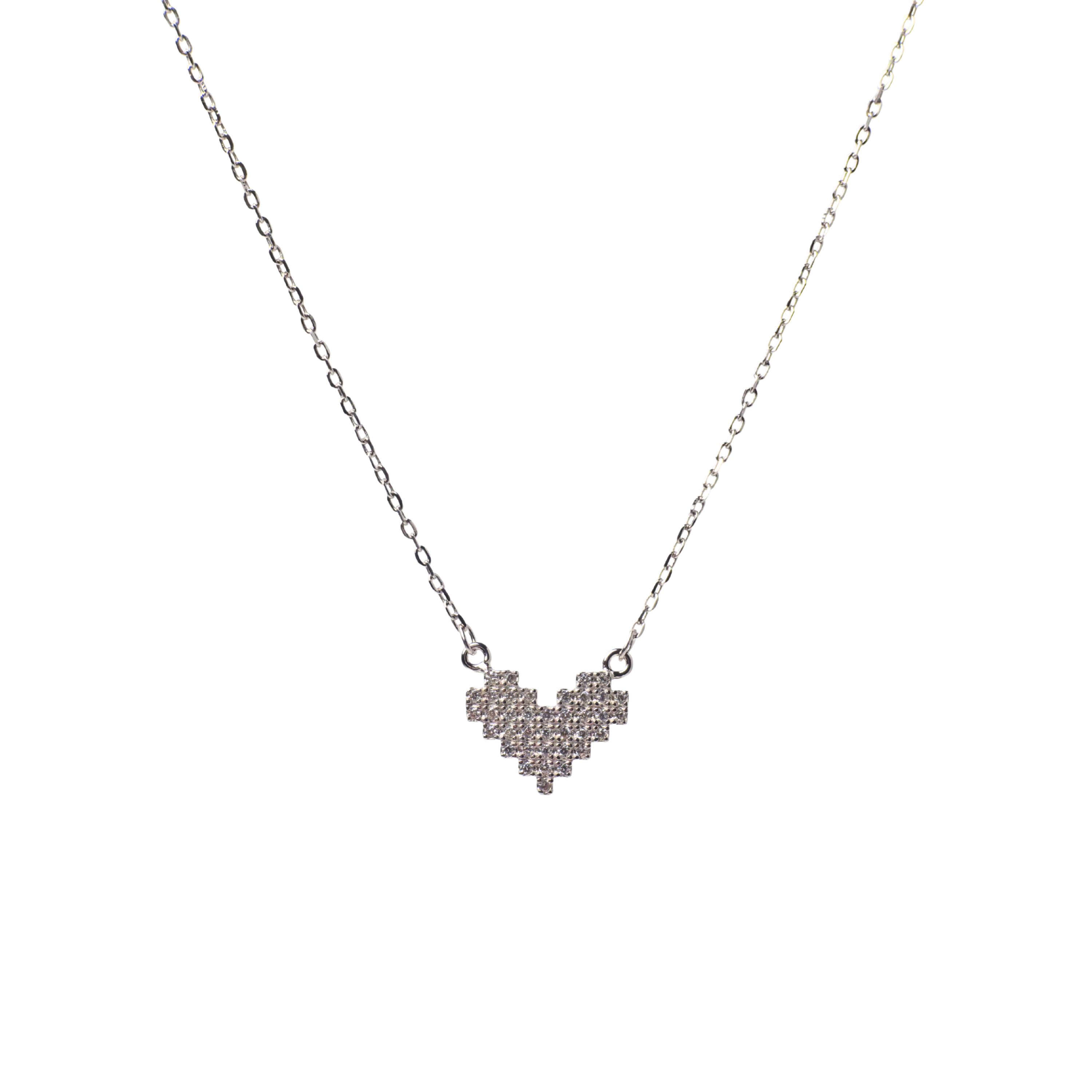 Pixel Heart Silver Necklace