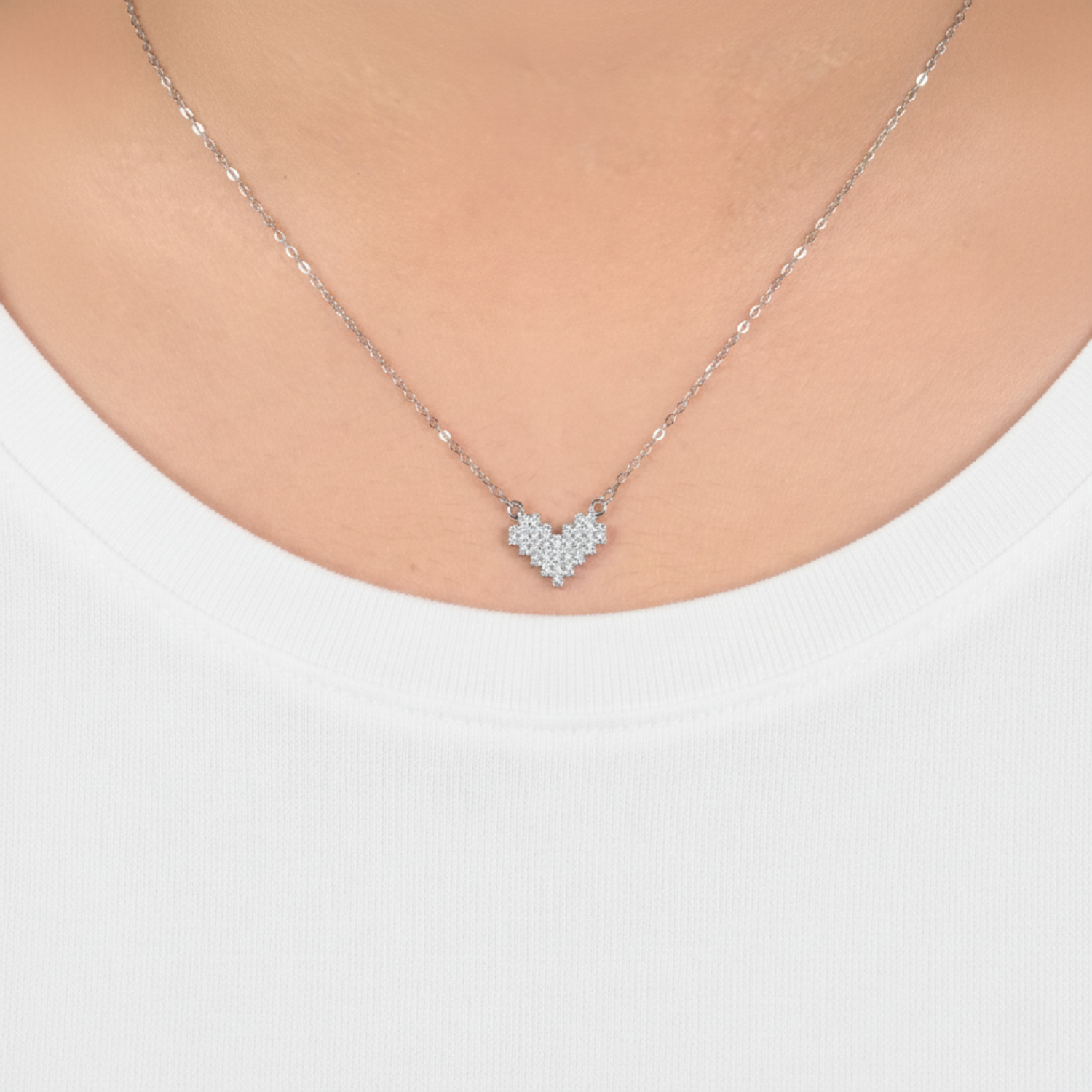 Pixel Heart Silver Necklace