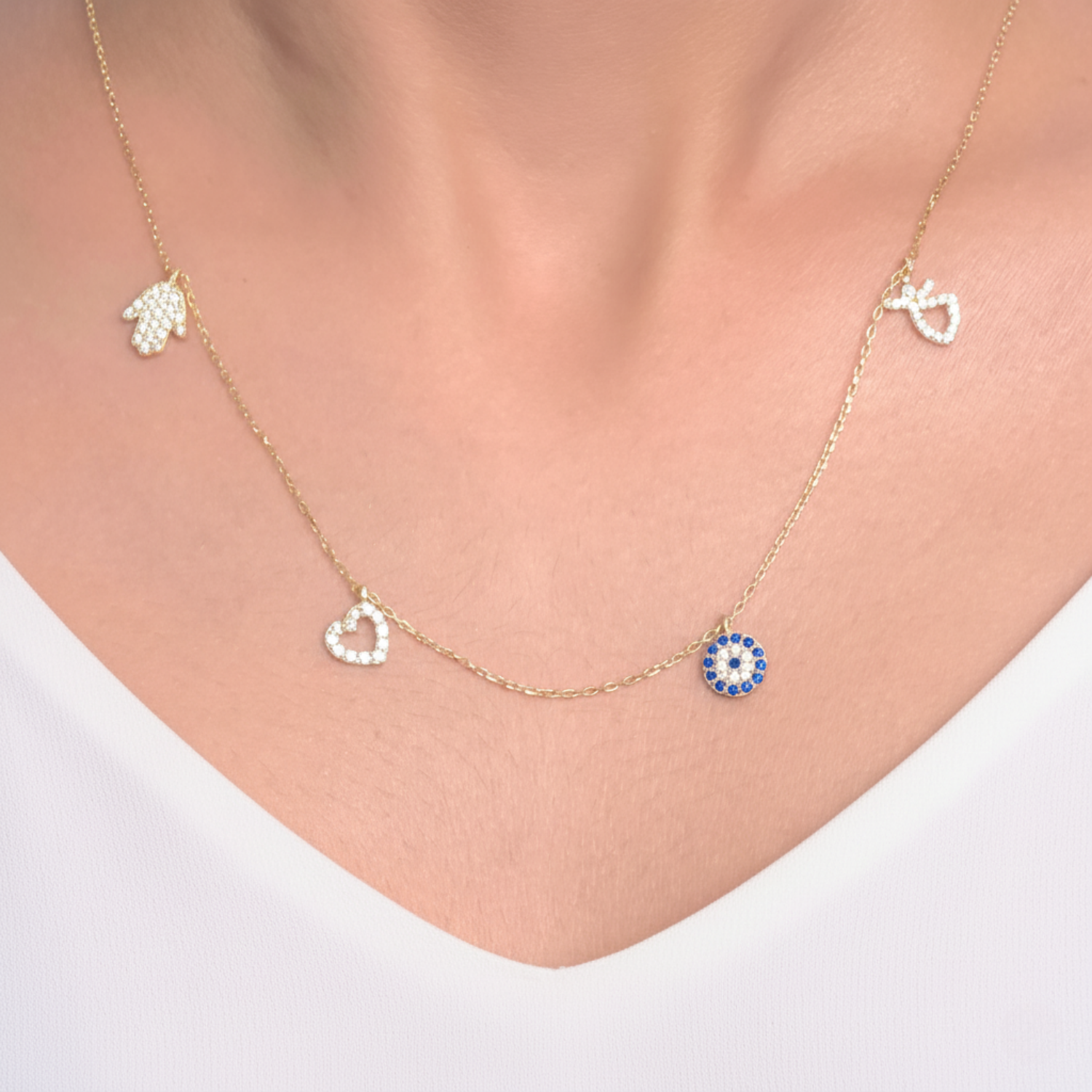 Golden Evil Eye Charm Necklace