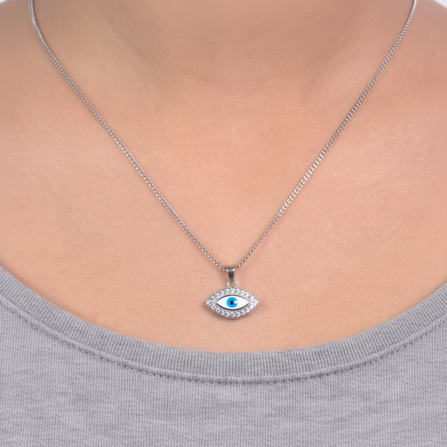 Silver Evil Eye Pendant With Chain