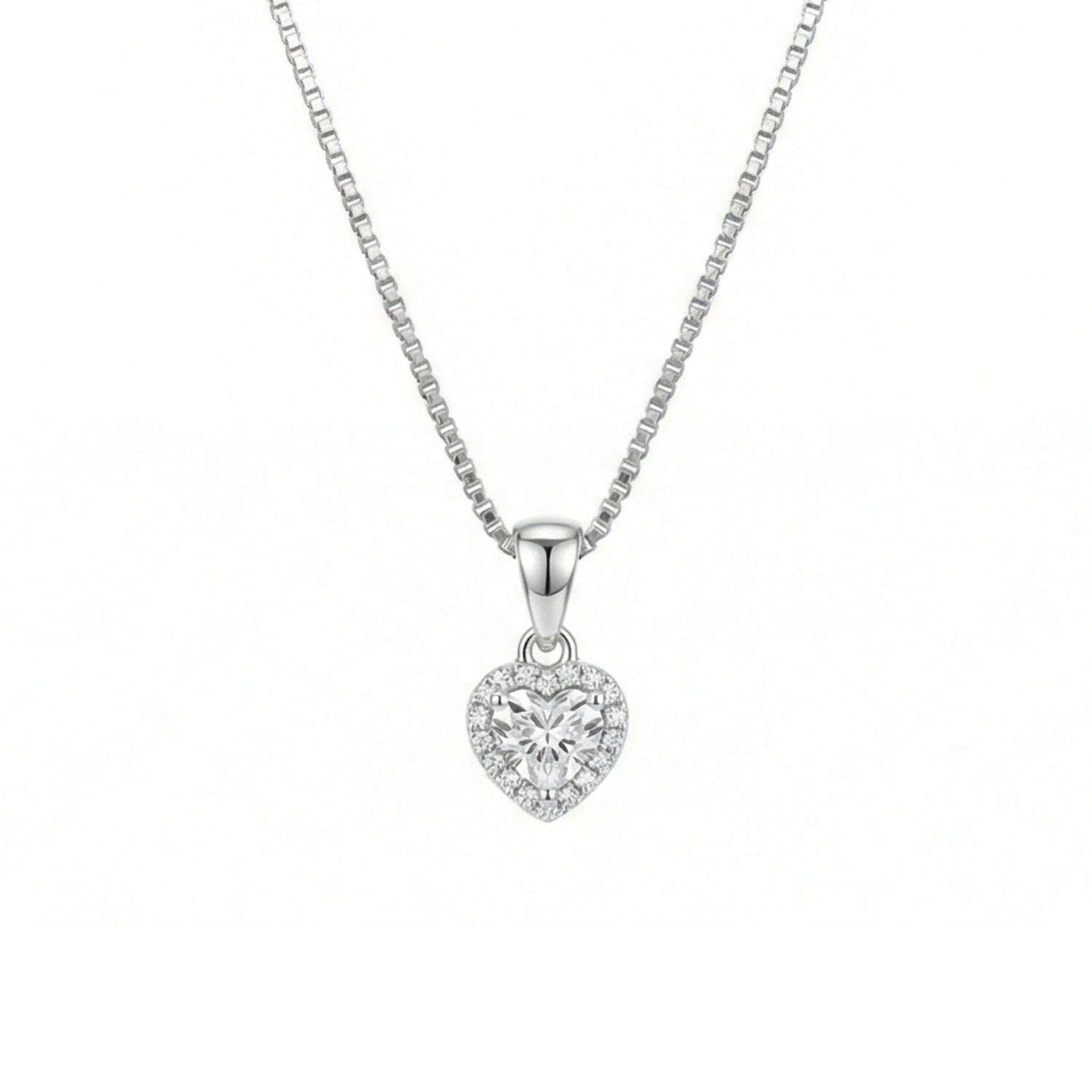 Silver Sparkling Heart Pendant Set