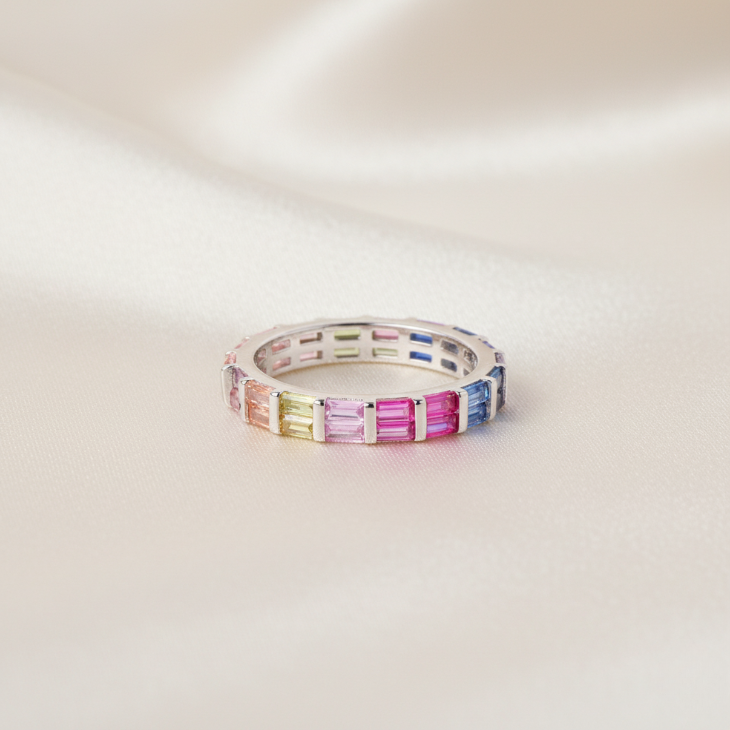Rainbow Stud Silver Ring