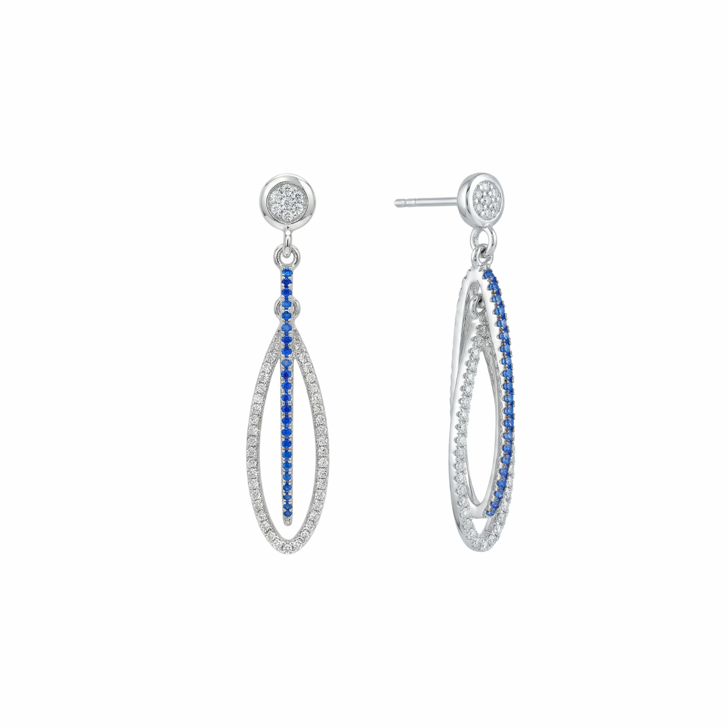 Silver Blue Line Drop Earrings