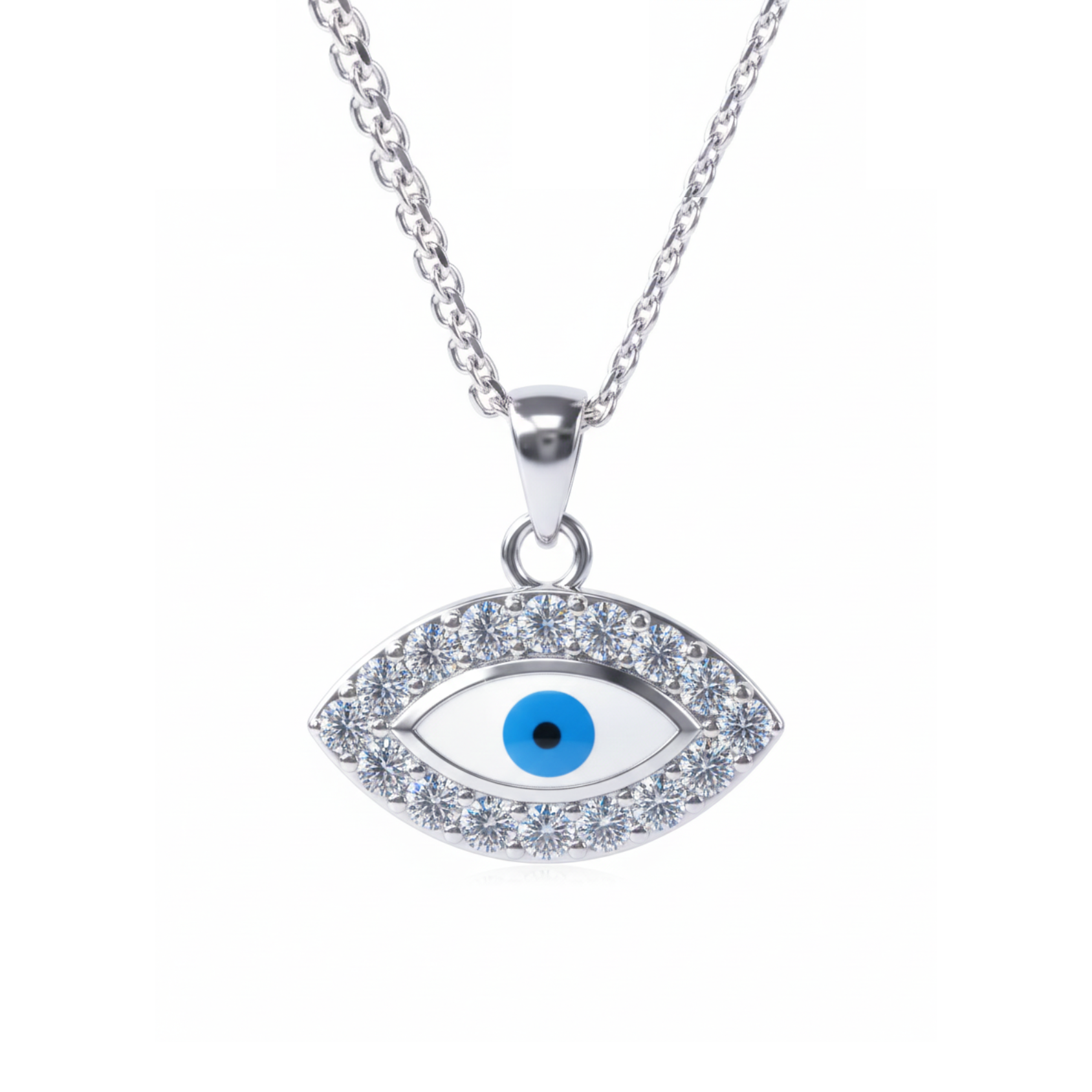 Silver Evil Eye Pendant With Chain