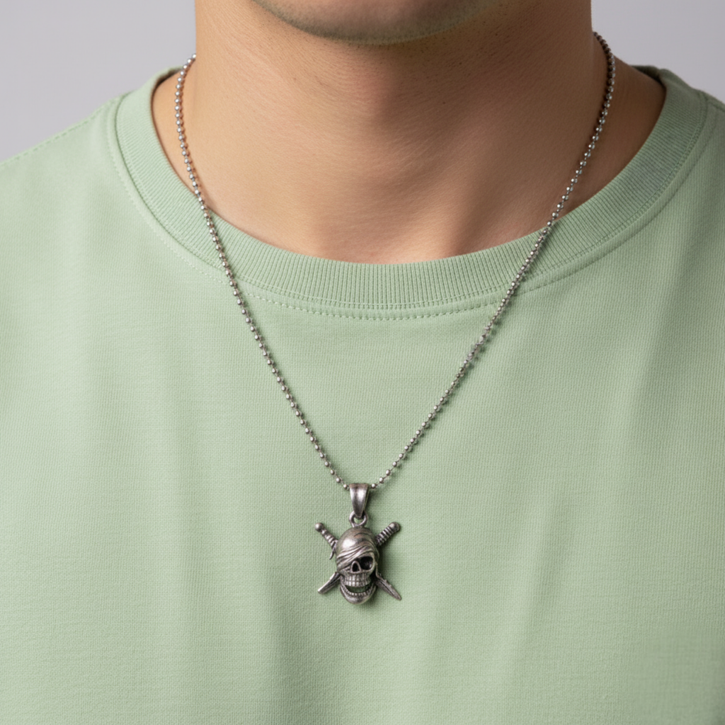 Silver Pirate Skull Pendant For Him