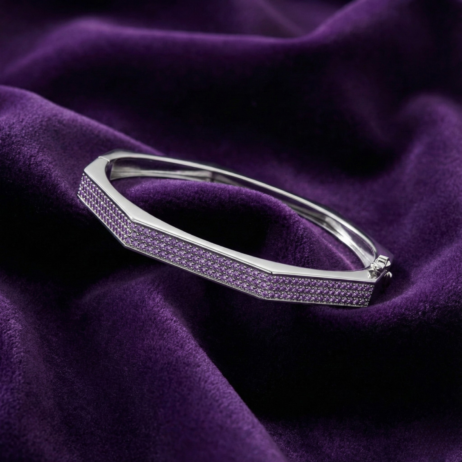 Silver Edged Purple Stone Bracelet