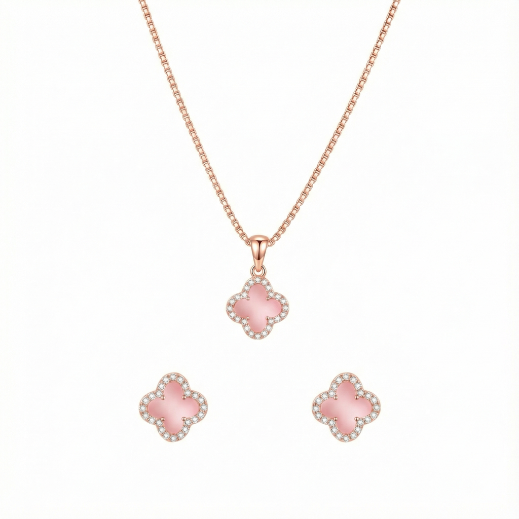 Rose Gold Clover Pendant Set