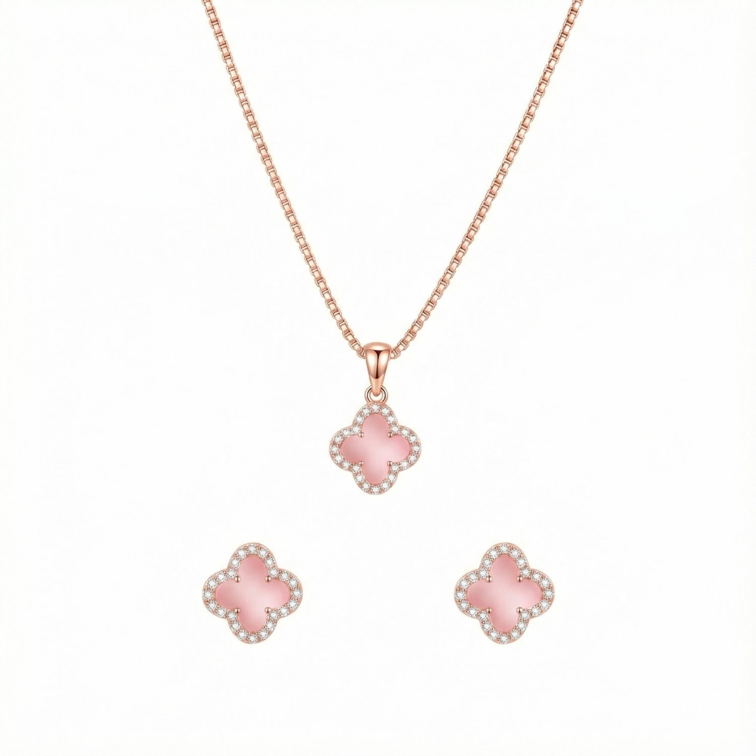 Rose Gold Clover Pendant Set