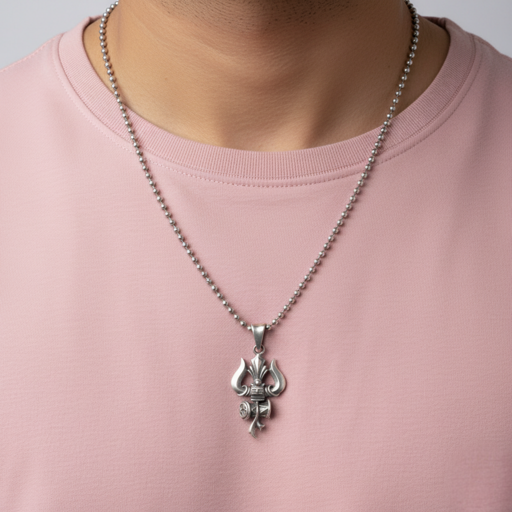 Shiva Trishul Silver Pendant For Him