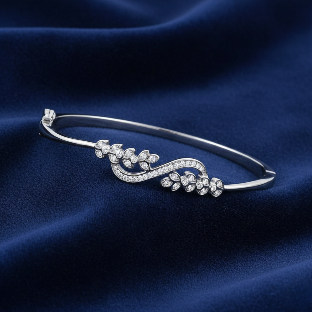 Silver Crystal Leaf Bracelet