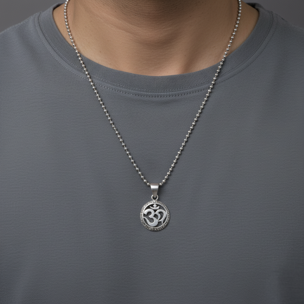 Silver Sacred Om Pendant For Him