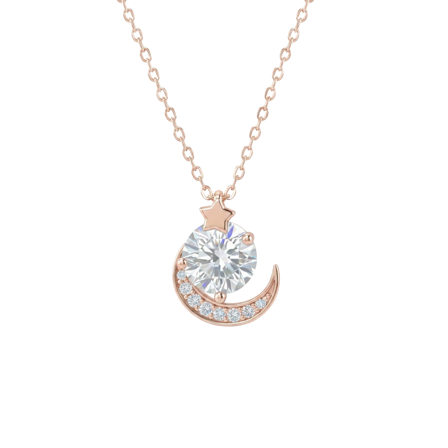 Celestial Moon Rose Gold Pendant With Chain