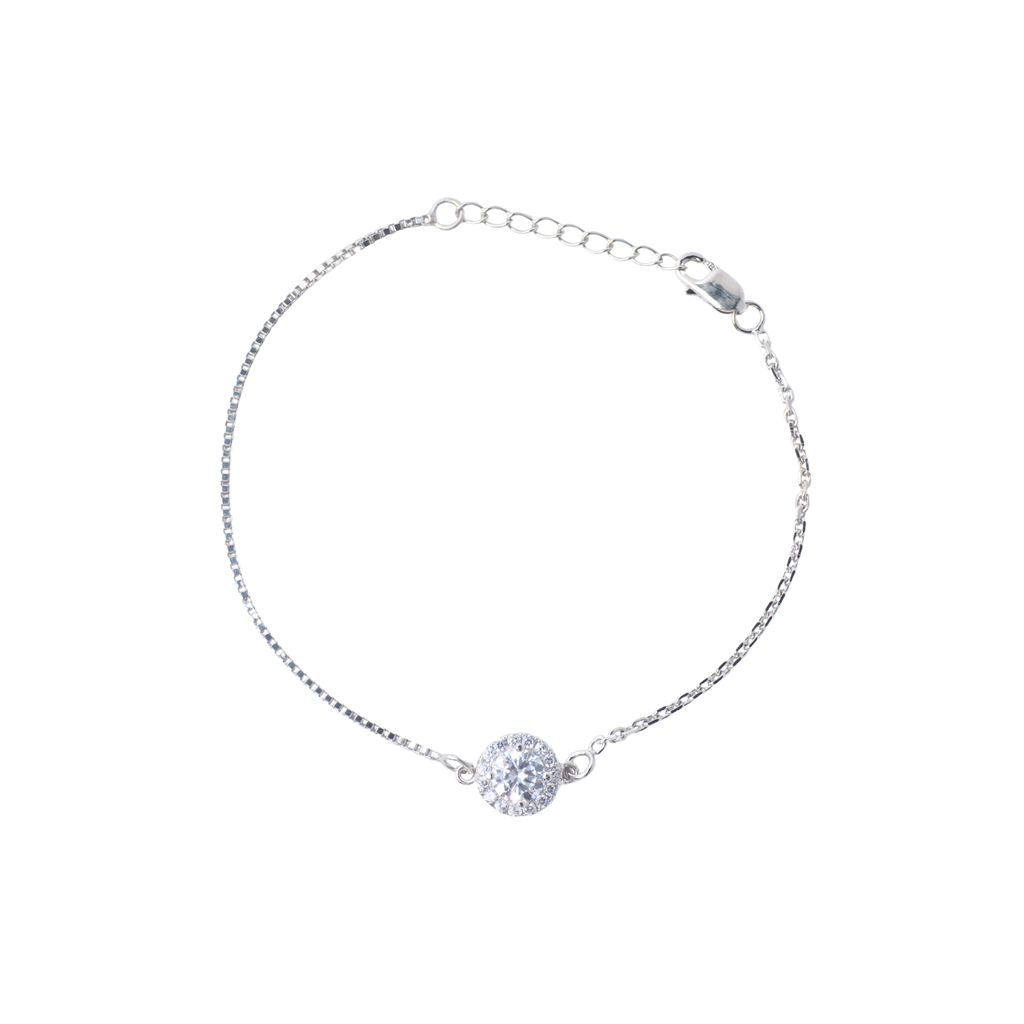 Silver bracelet with a round crystal
