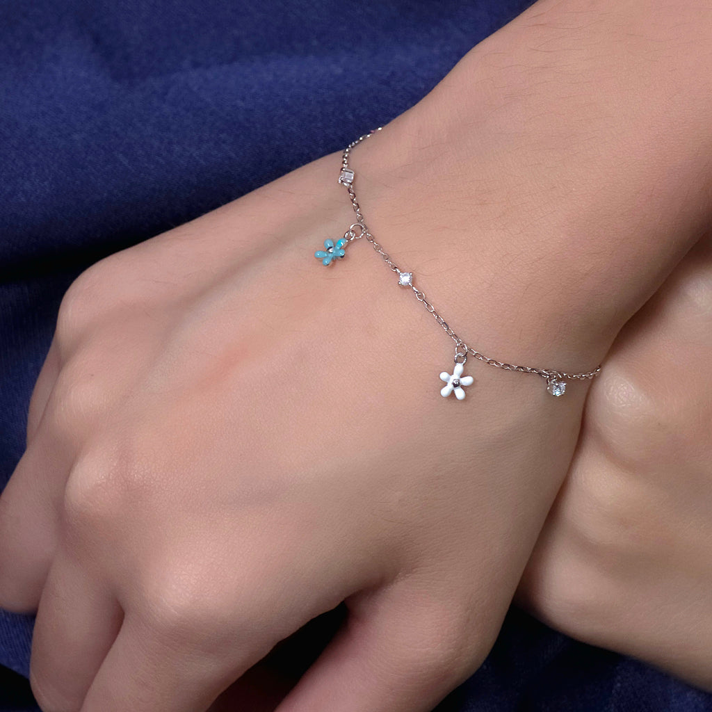 Silver Floral Charm Bracelet