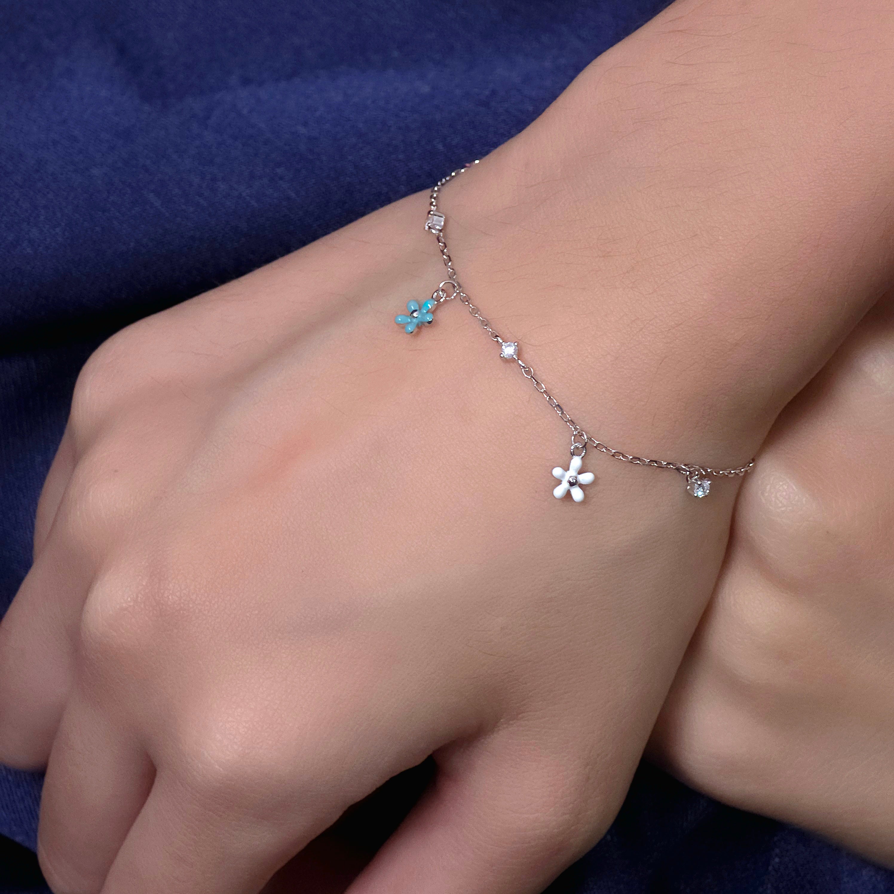 Silver Floral Charm Bracelet