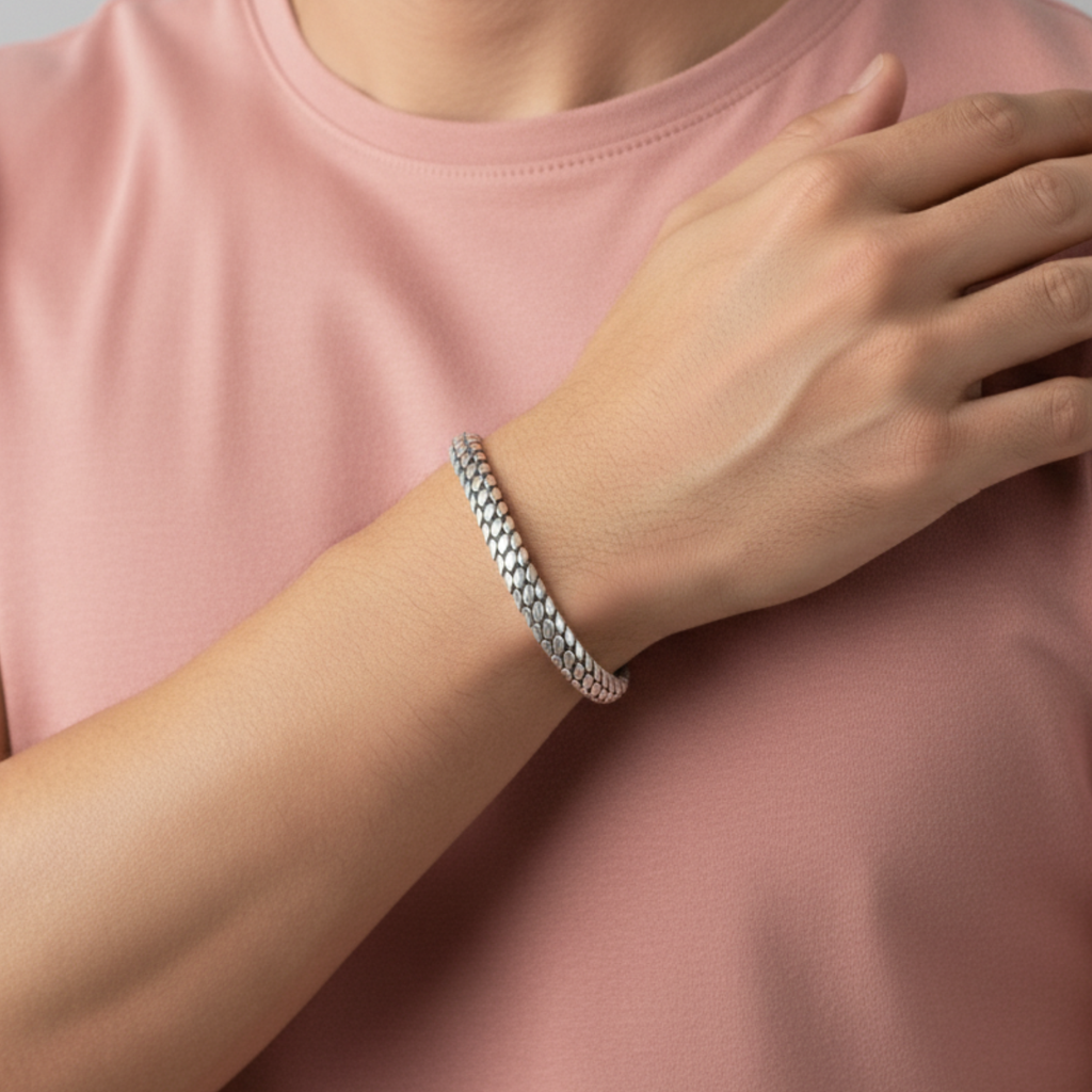 Silver Snake Look Bracelet For Him