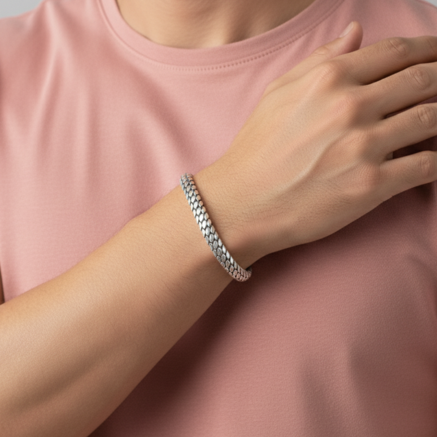 Silver Snake Look Bracelet For Him