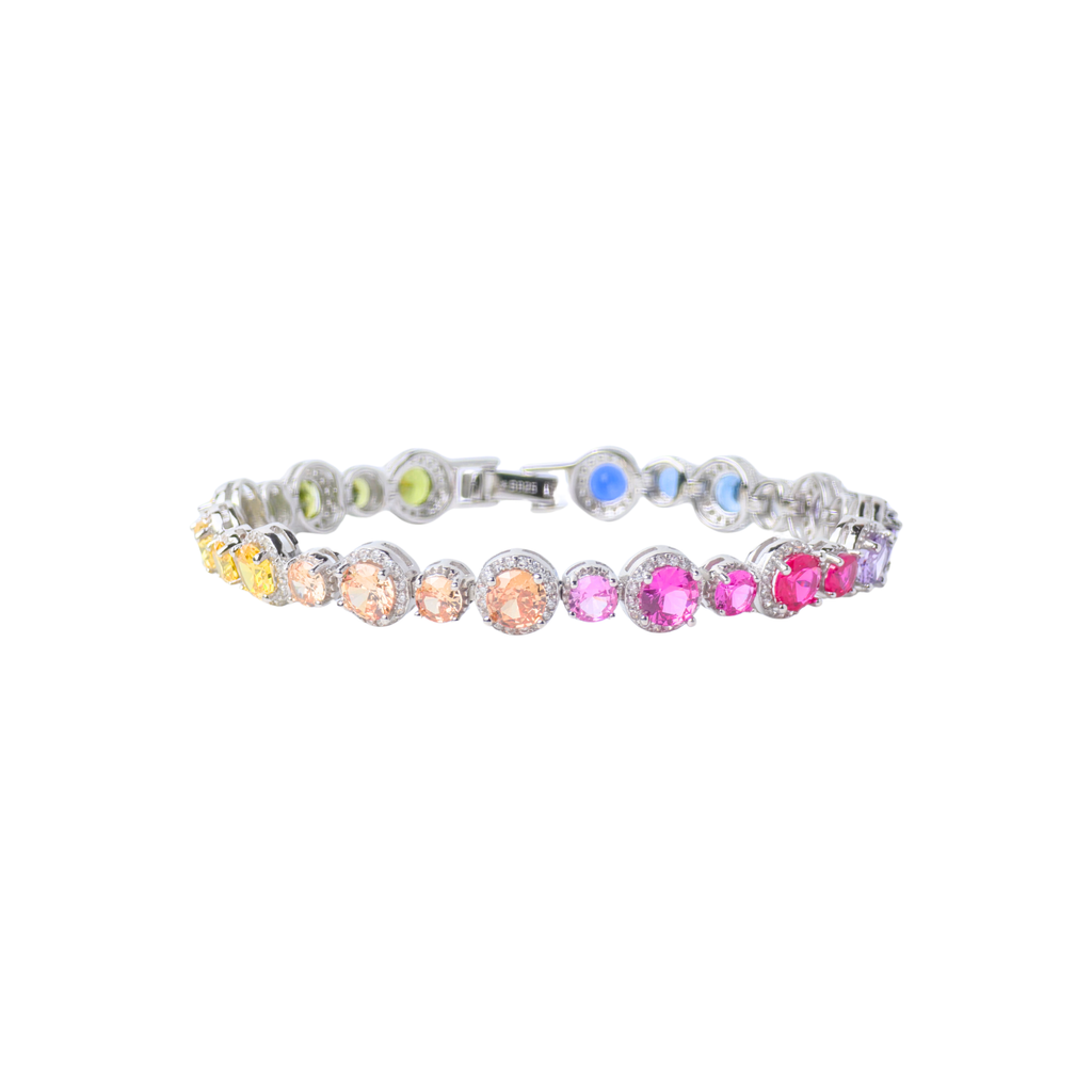 Multicolored beaded bracelet on a white background
