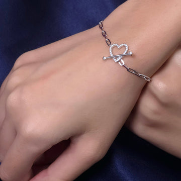 Silver Heart Link Chain Bracelet