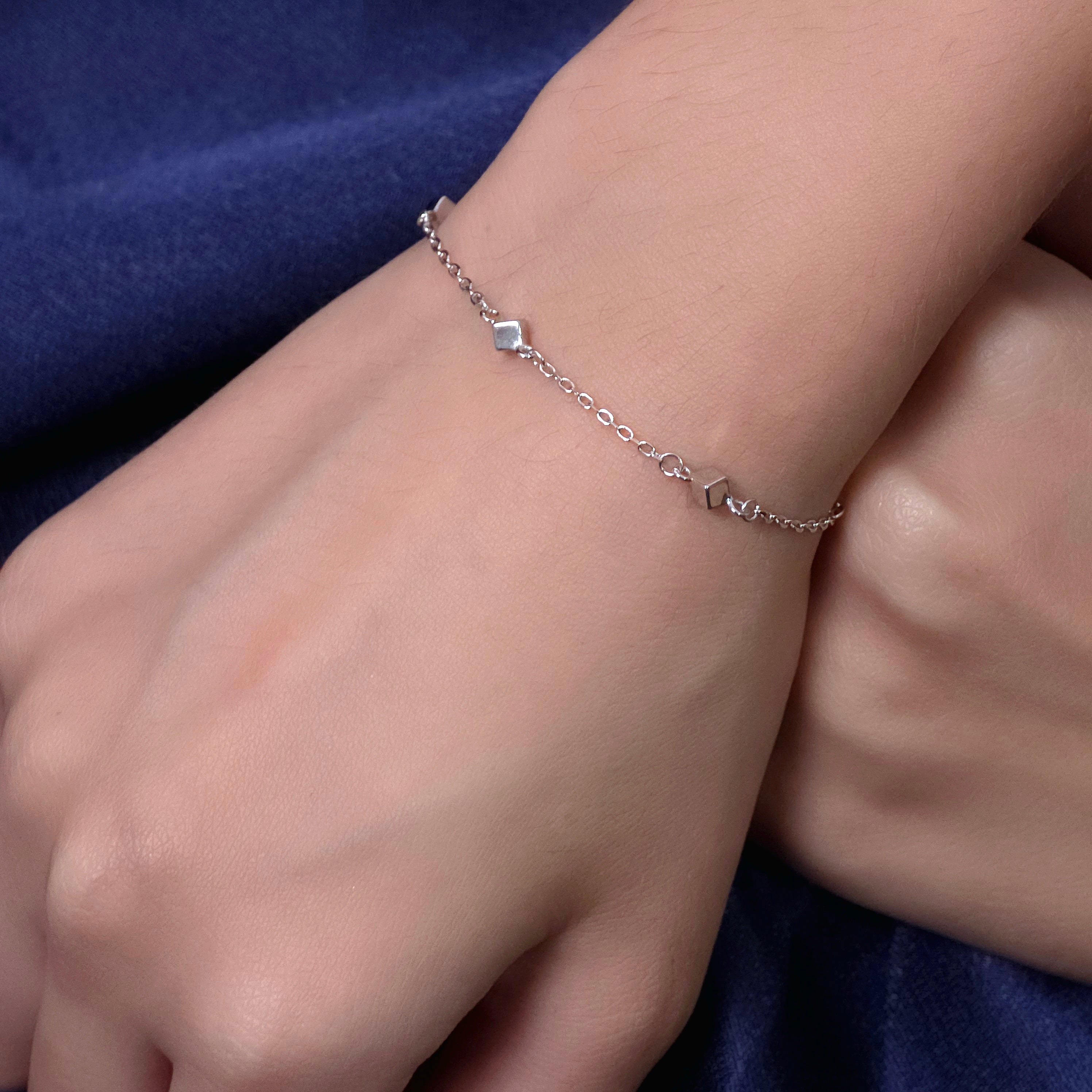 Silver Cubic Bead Bracelet