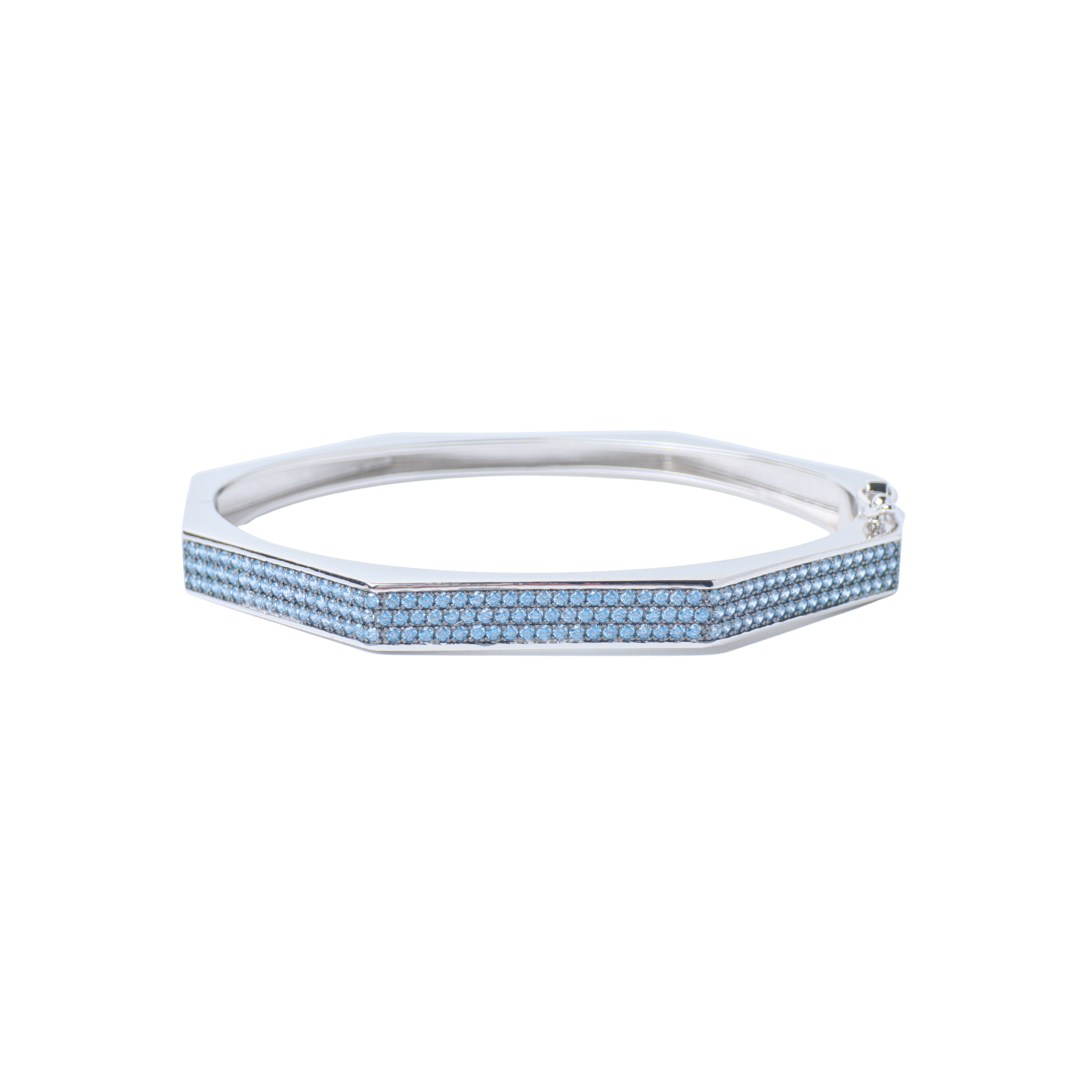 Silver headband with blue gemstones on a white background