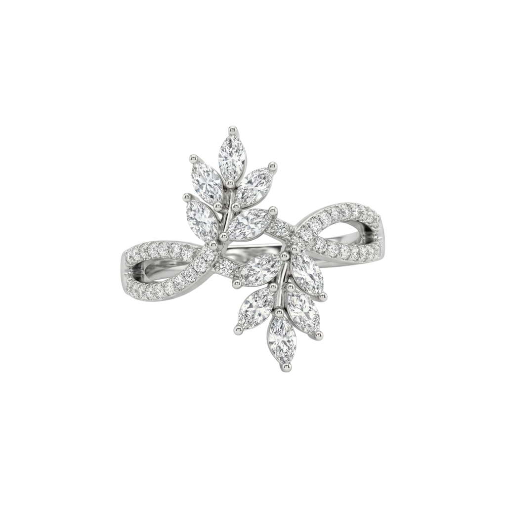 Silver Sparkling Leaf Ring