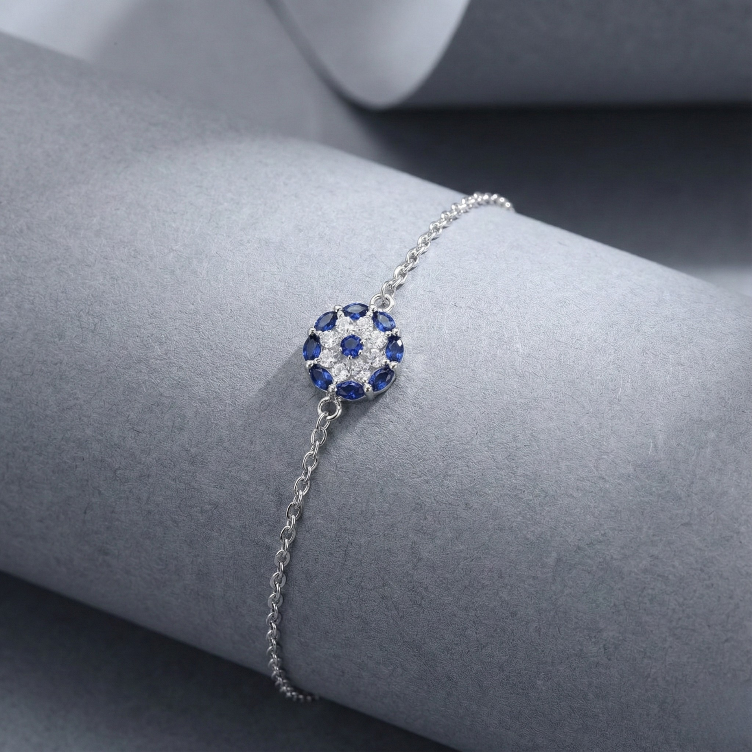 Silver Studded Evil Eye Bracelet.