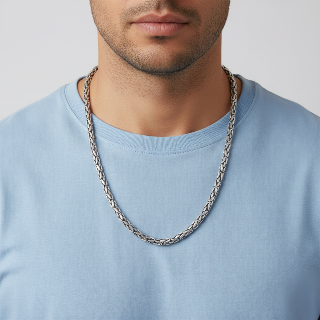 Roadster Oxidised Silver Chain For Him
