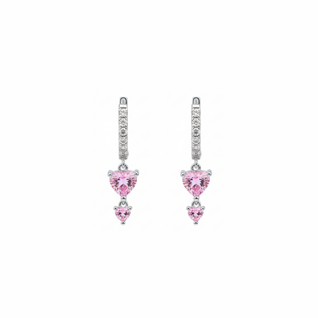 Silver Pink Heartdrop Earrings