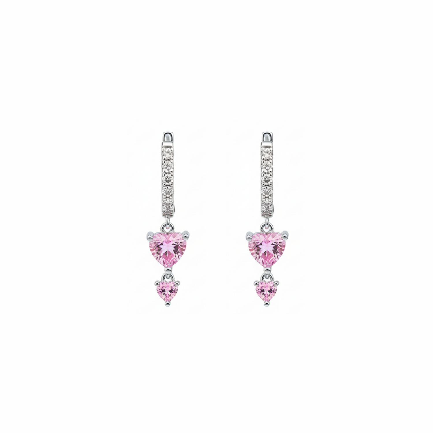 Silver Pink Heartdrop Earrings